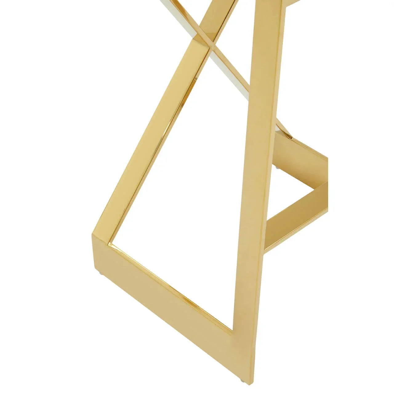 Gold metal table leg with modern geometric design and clean lines