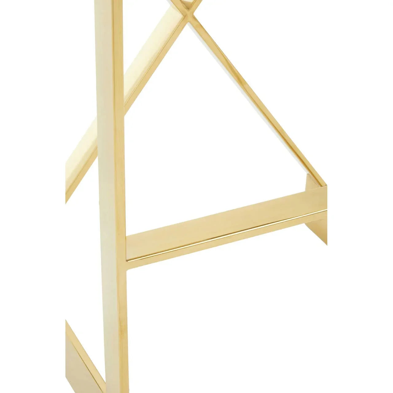 Gold metal table leg with cross support detail on white background