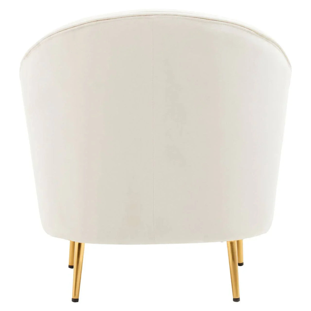 Back view of cream accent chair with gold metal legs