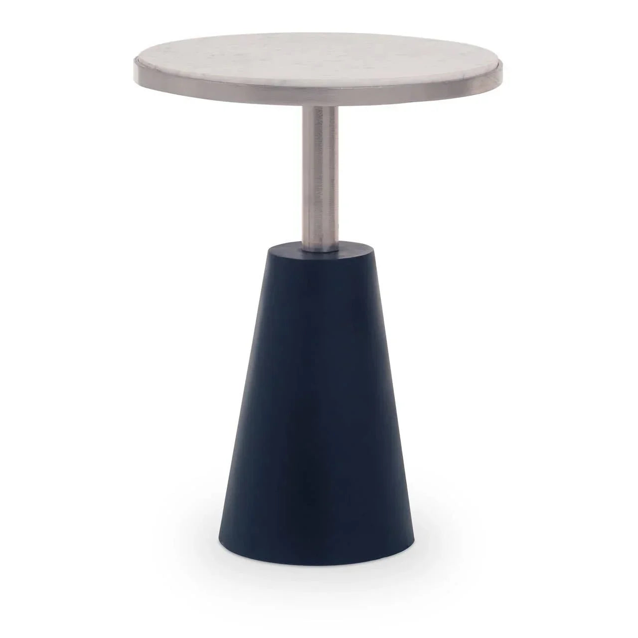 Round side table with light wood top and black conical base, modern accent furniture