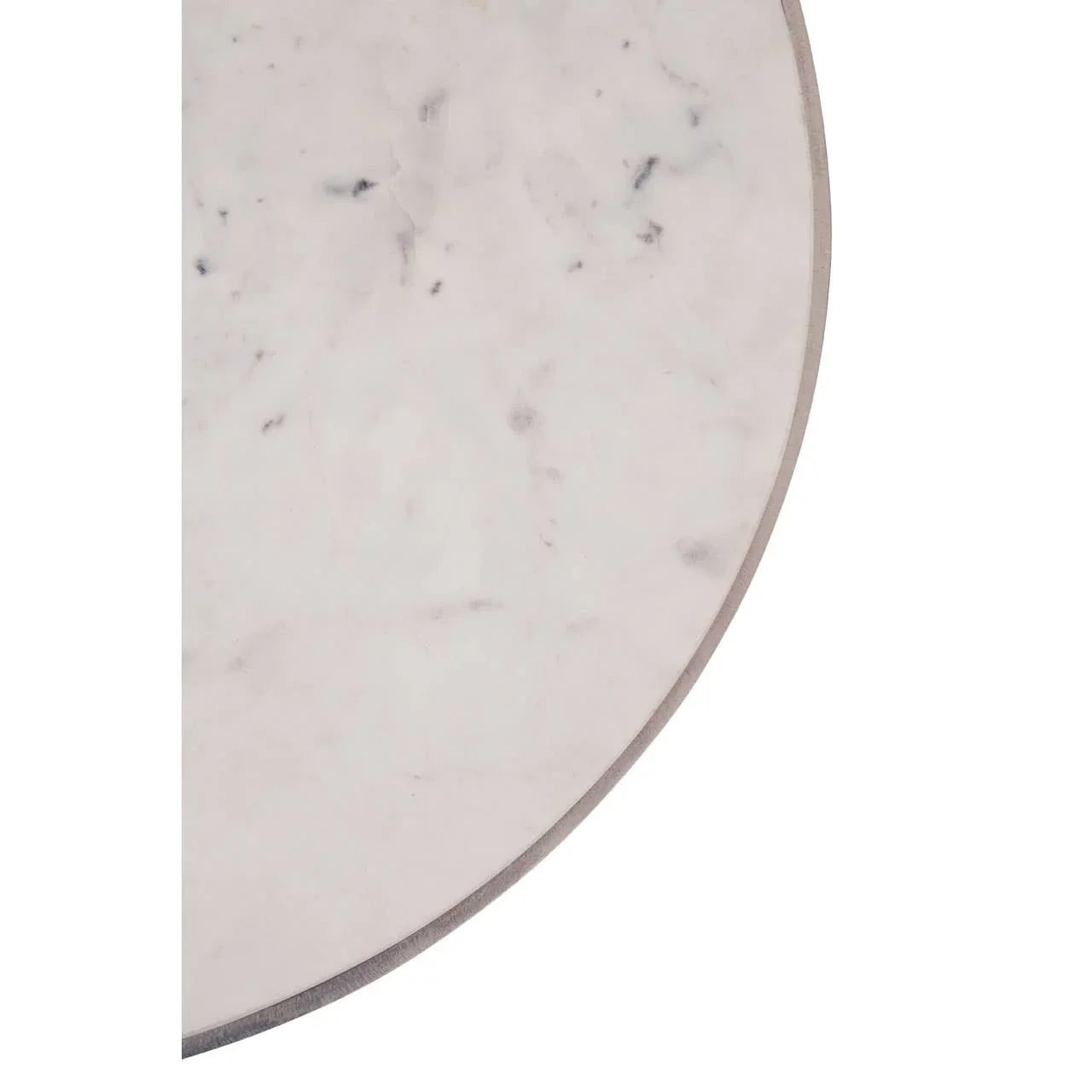 Round white marble table top with light grey natural veining detail