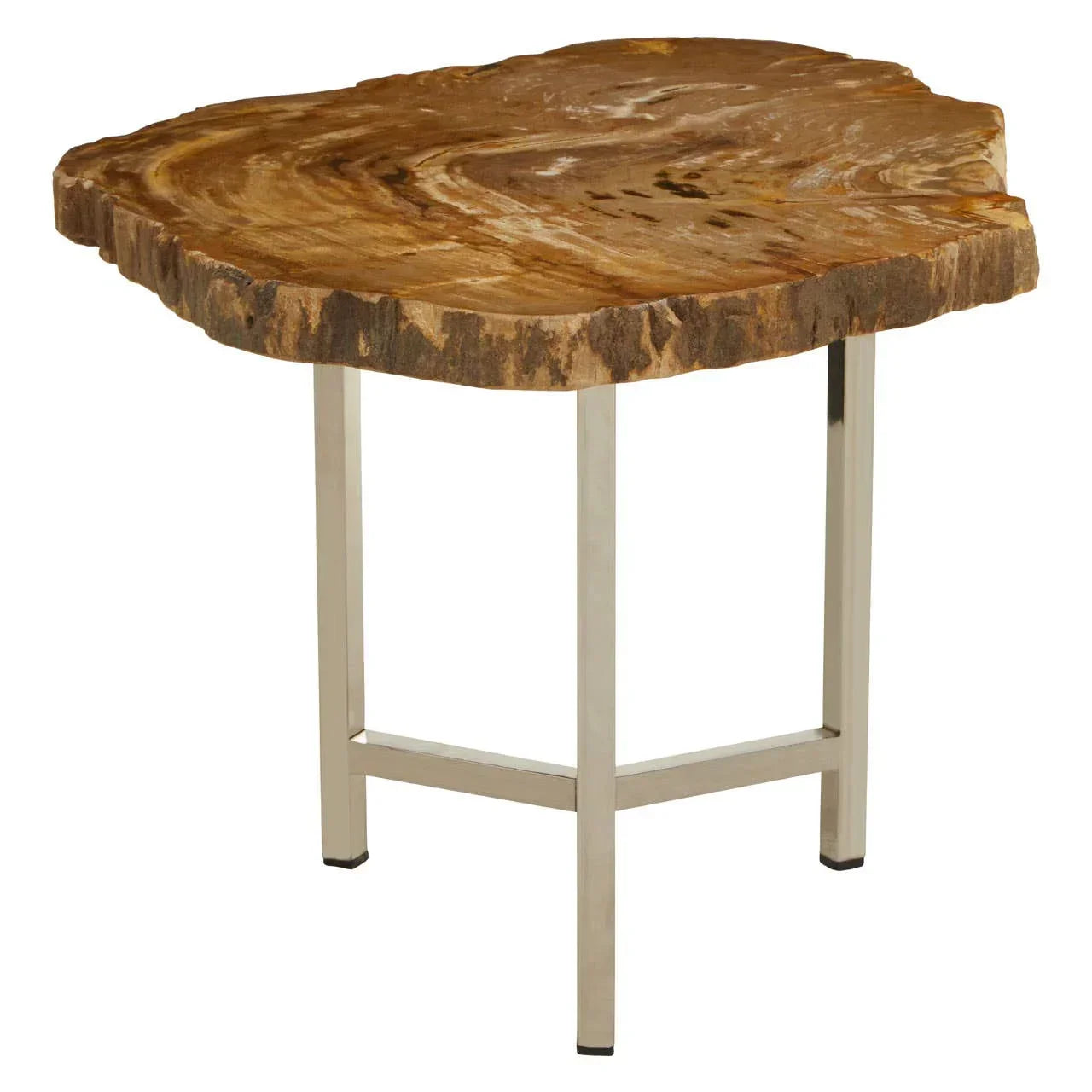 Solid wood side table with natural live edge top and metal legs