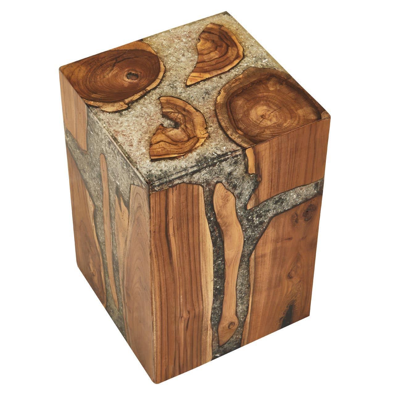 Contemporary wooden side table with resin inlay and natural wood grain finish