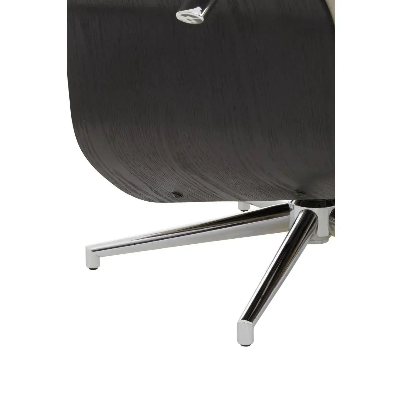 Modern chair chrome metal legs with curved dark wood base detail