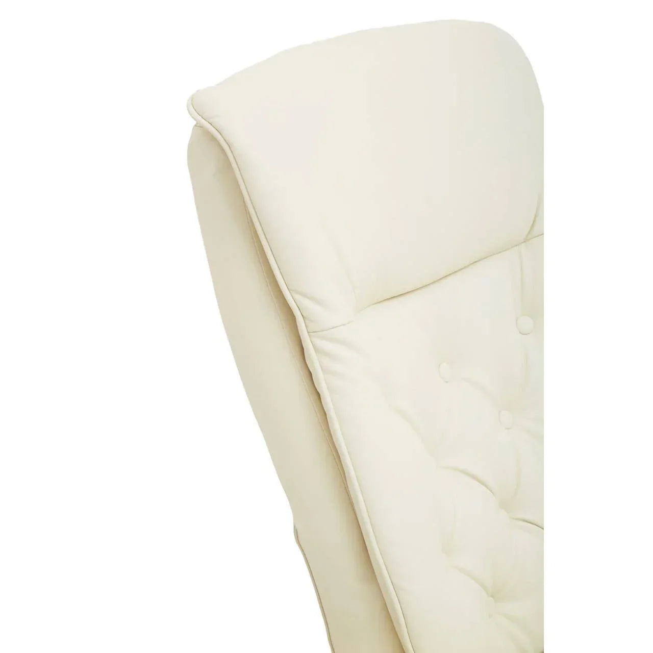 Cream upholstered armchair backrest with soft button tufting and smooth finish