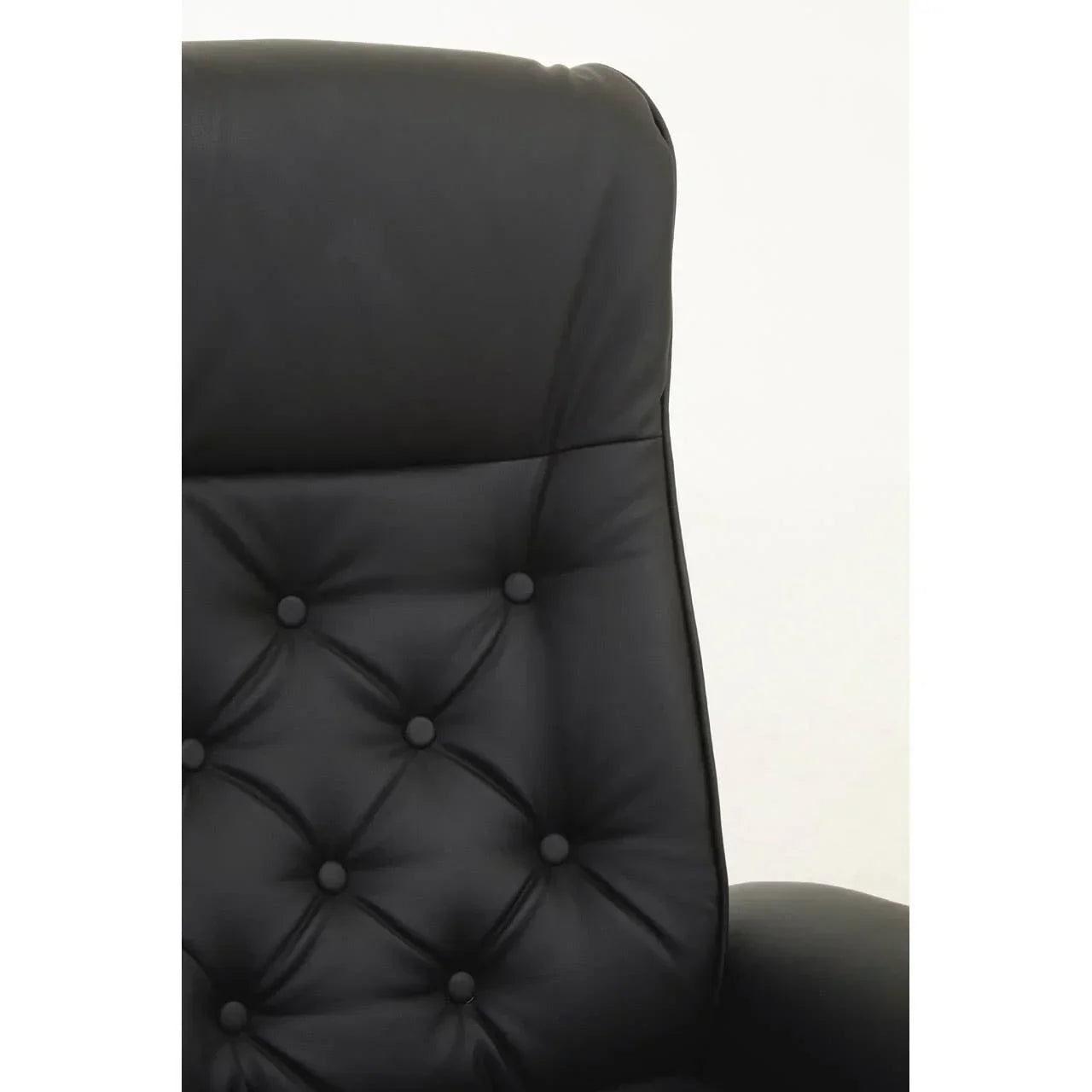 Black leather armchair backrest with button tufted detail