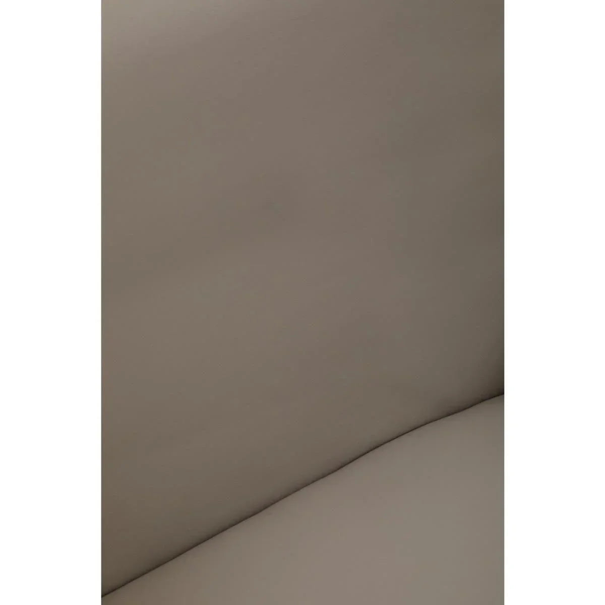 Close up of taupe leather sofa upholstery showing smooth texture and stitching detail