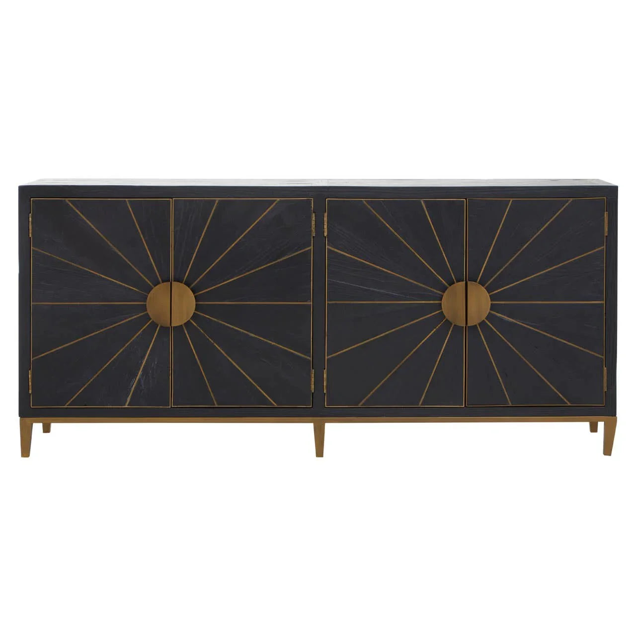 Midas Black Elm Wood Sideboard with Antique Brass Iron Base