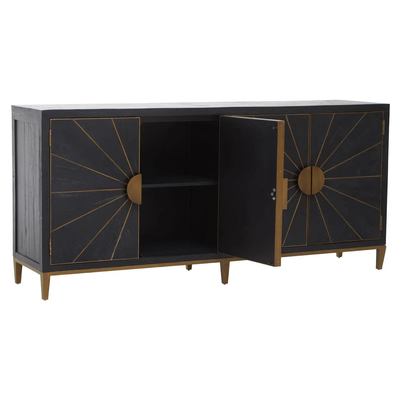 Midas Black Elm Wood Sideboard with Antique Brass Iron Base