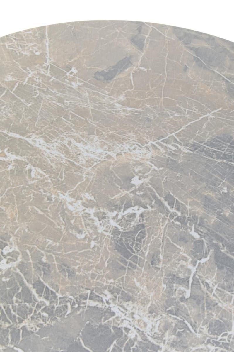 round marble table top with grey and white veining detail
