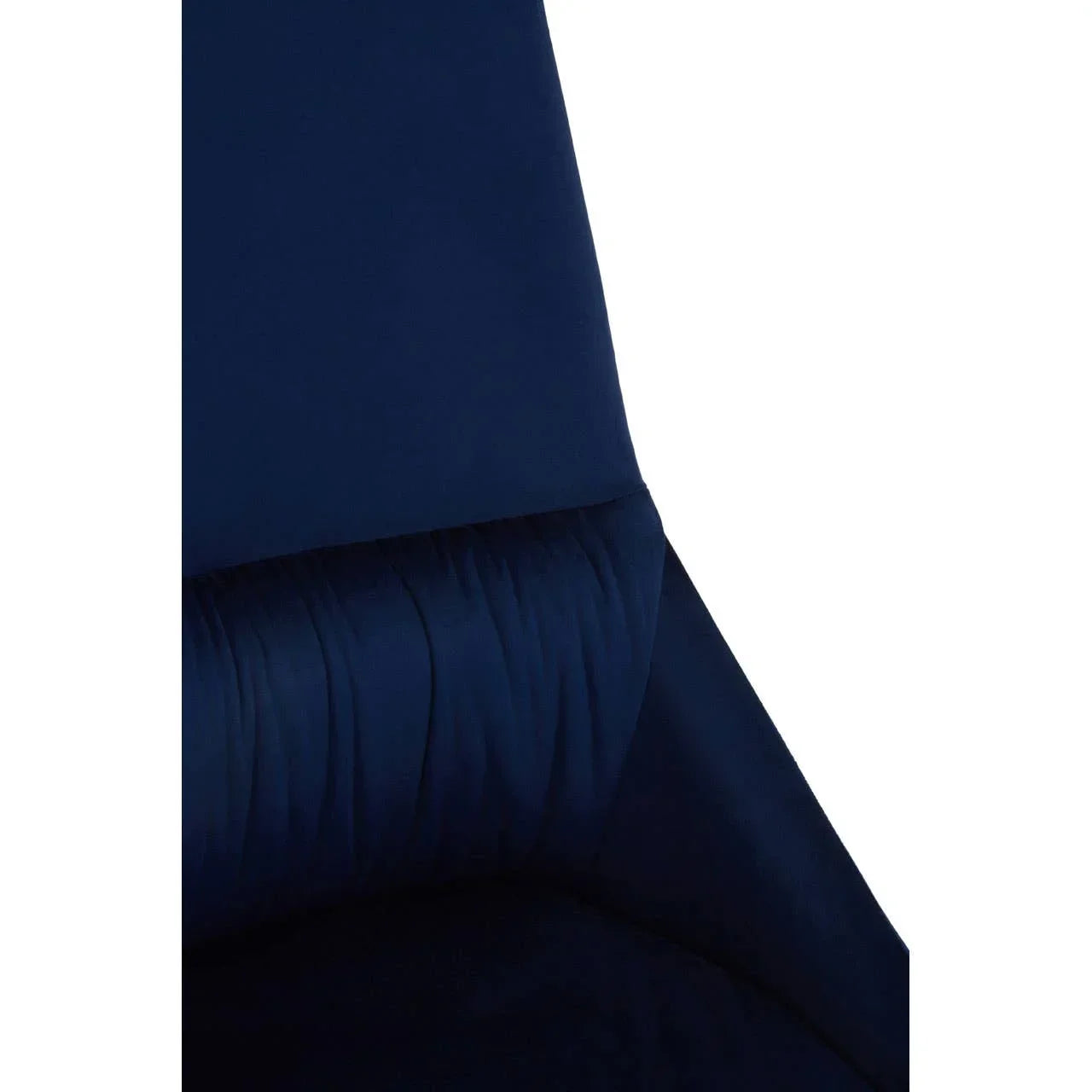 Close-up of blue fabric chair backrest with pleated cushion detail