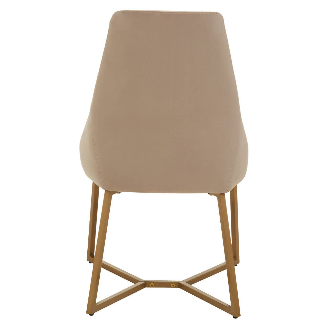 Mink velvet dining chair with a sleek, curved backrest and a gold metal frame, featuring a minimalist design and a soft, neutral color