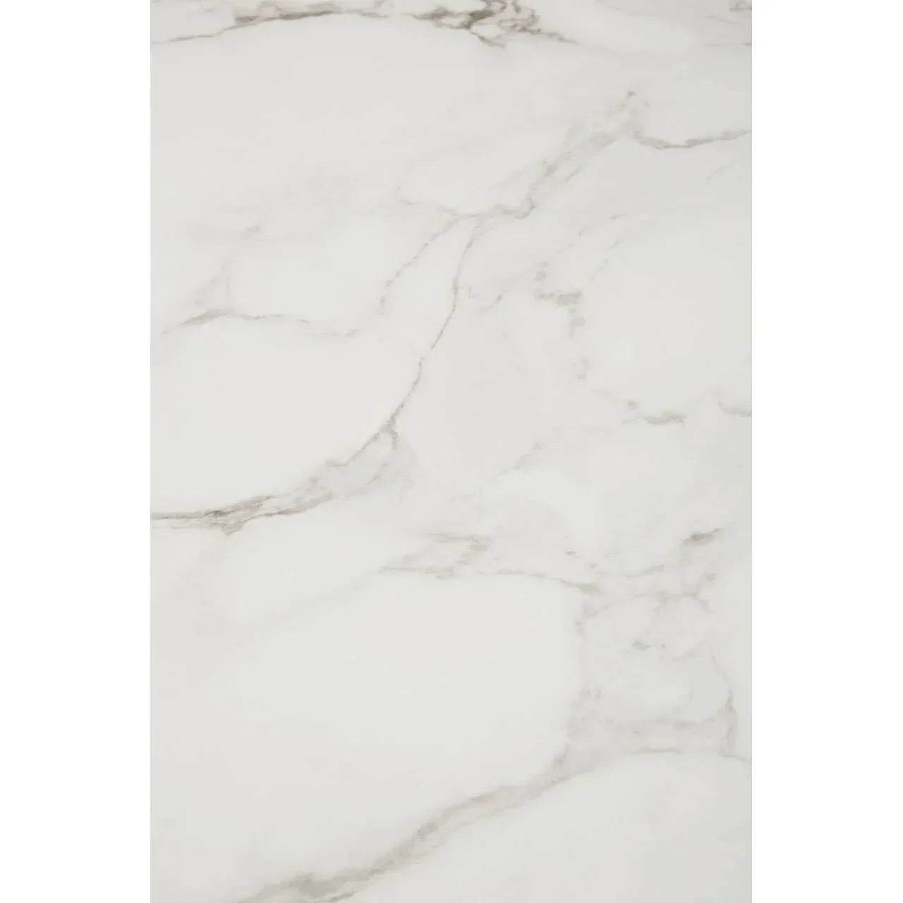 White marble effect tabletop surface with subtle grey veining, close up view