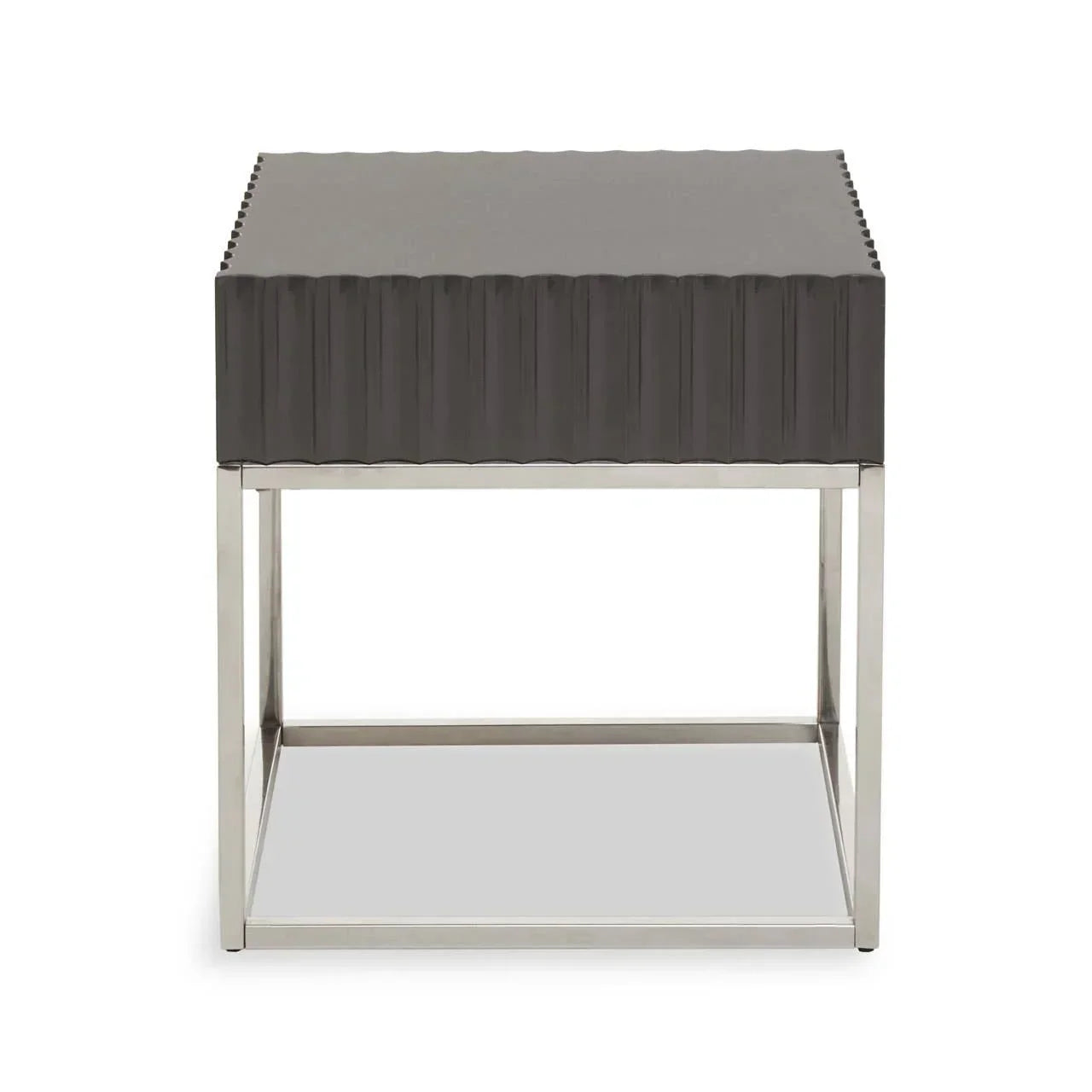 Modern square side table with black fluted top and chrome metal frame