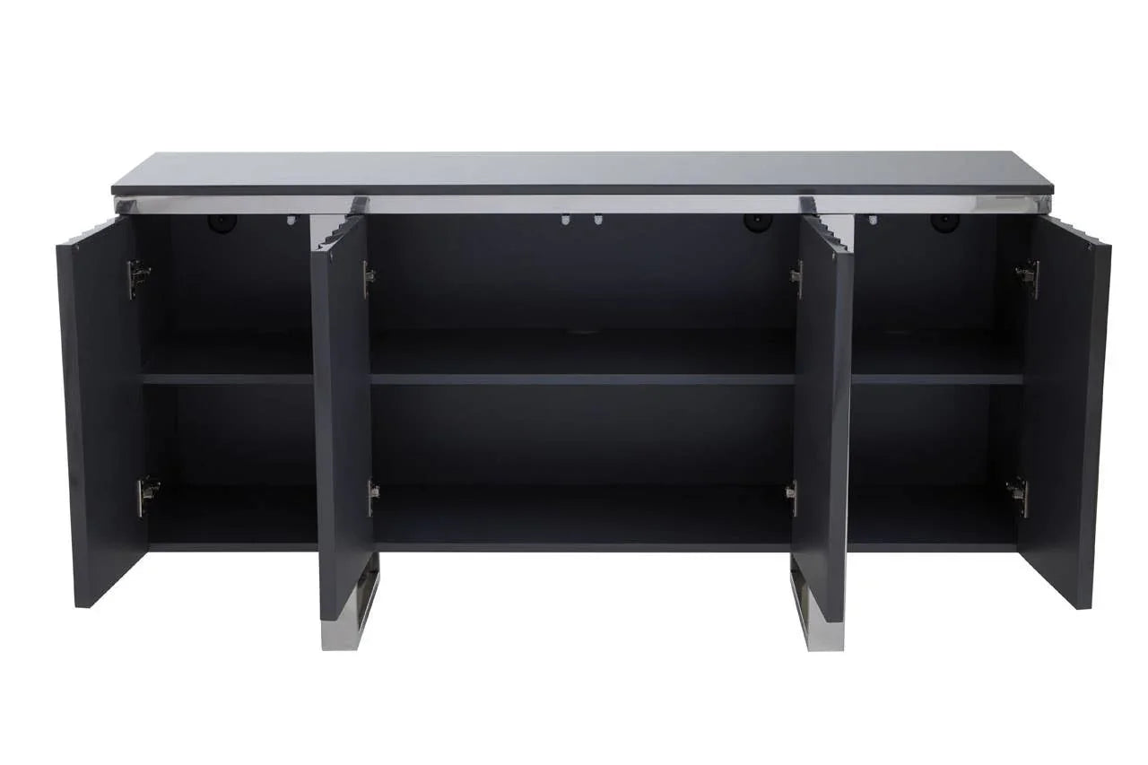 Grey Gloss Sideboard with Fluted Detailing - Modern Storage Solution