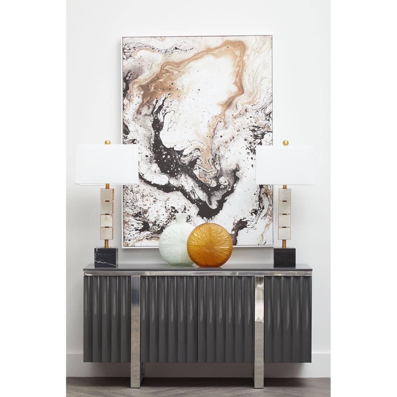 Grey Gloss Sideboard with Fluted Detailing - Modern Storage Solution