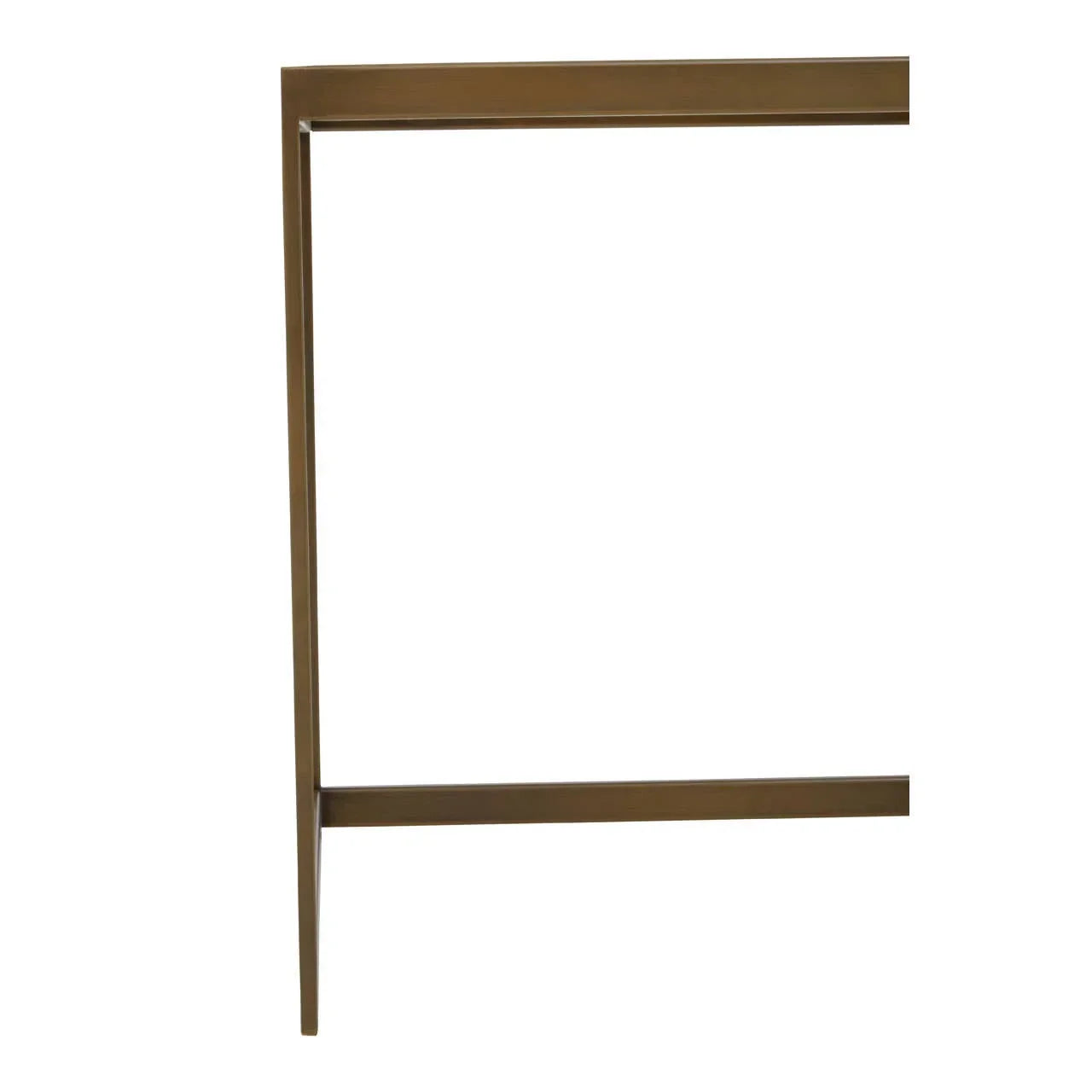 Metal table frame in matte gold finish, showing corner and leg detail against white background