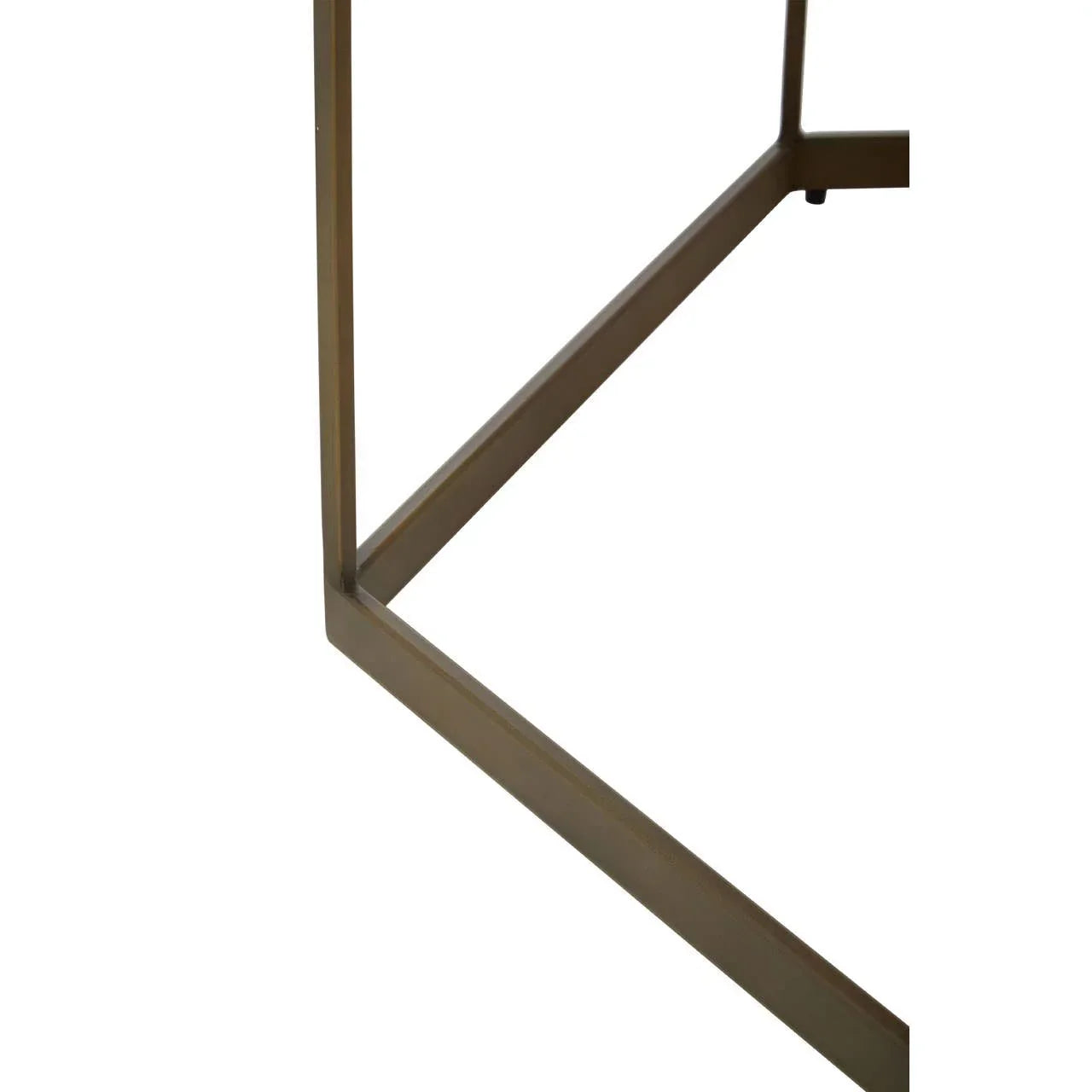 Metal table frame with gold finish, close-up of corner and leg structure