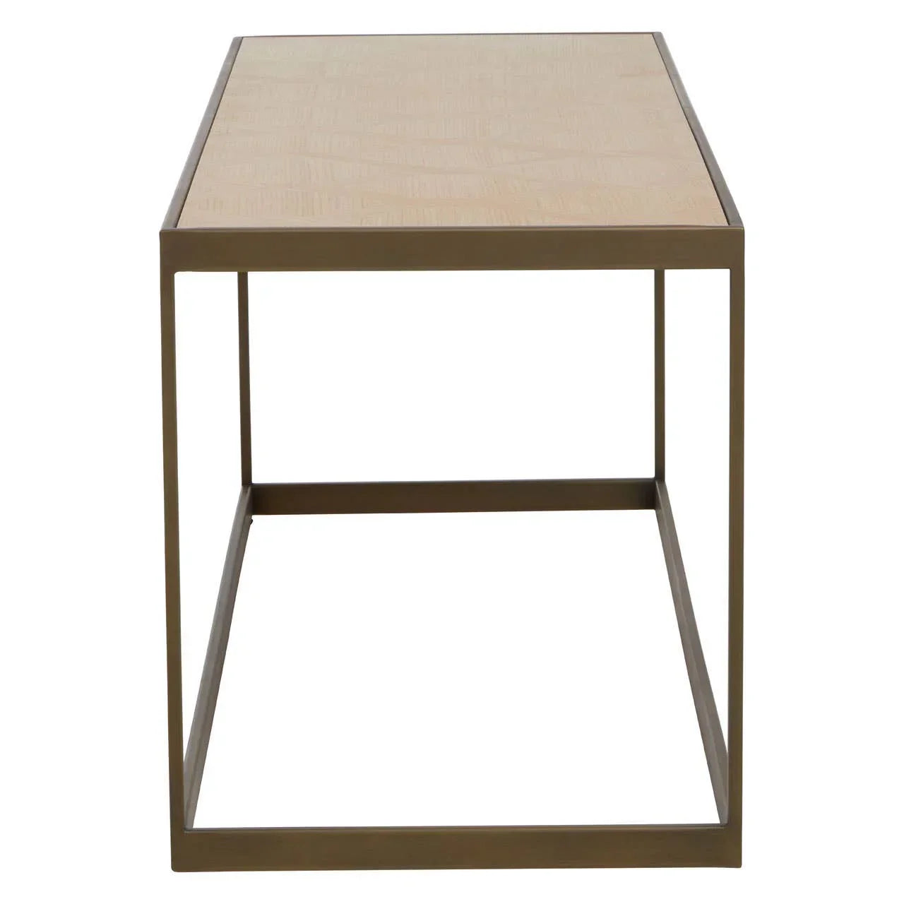 Rectangular wooden side table with metal frame front view