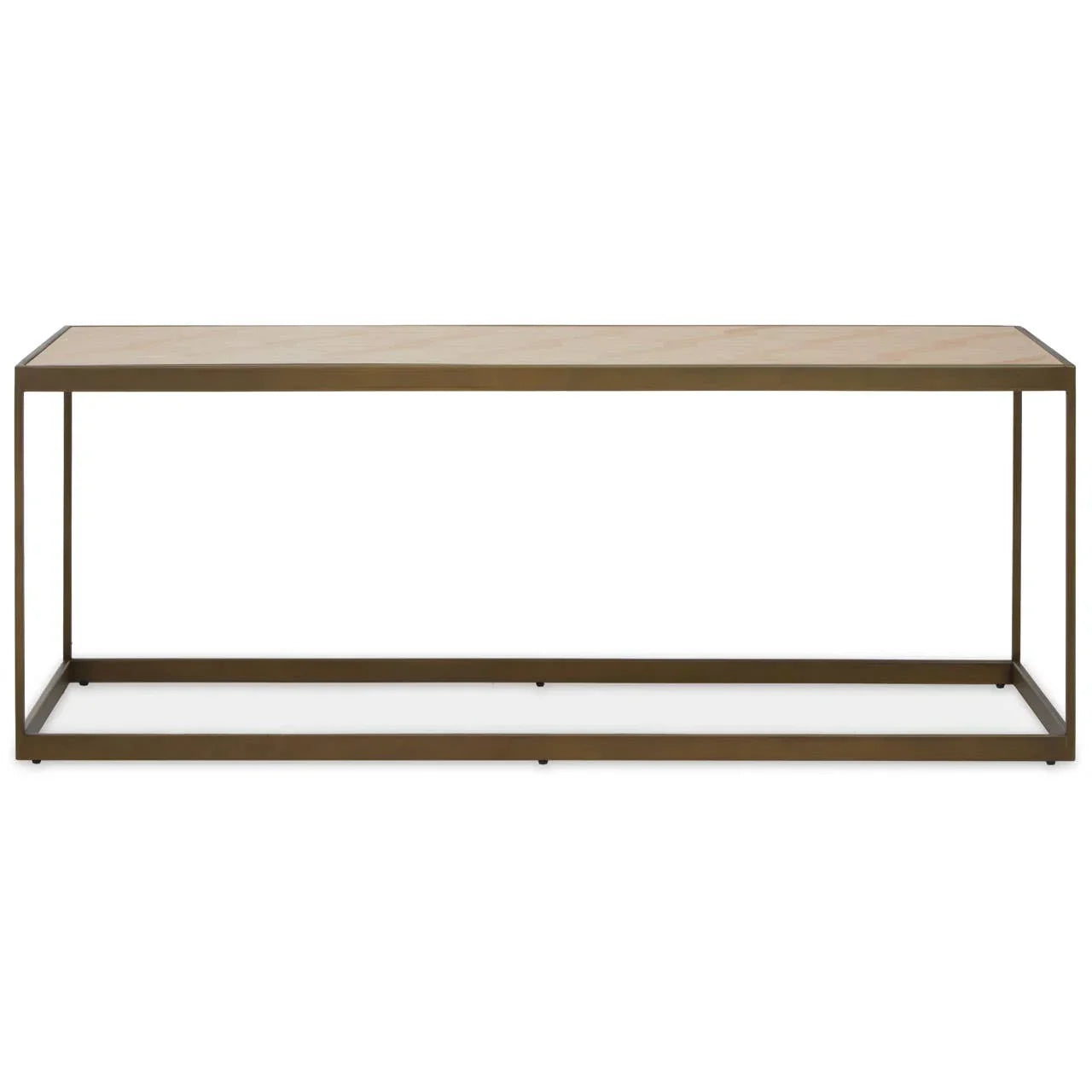 Rectangular console table with light wood top and metal frame, minimalist modern design