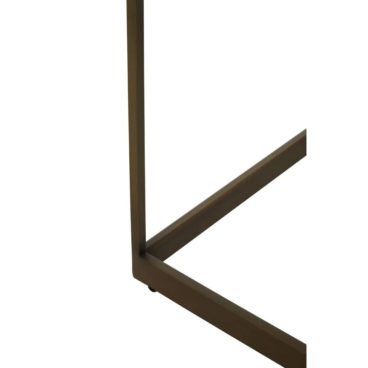 Close-up of brown metal furniture leg with modern square frame design