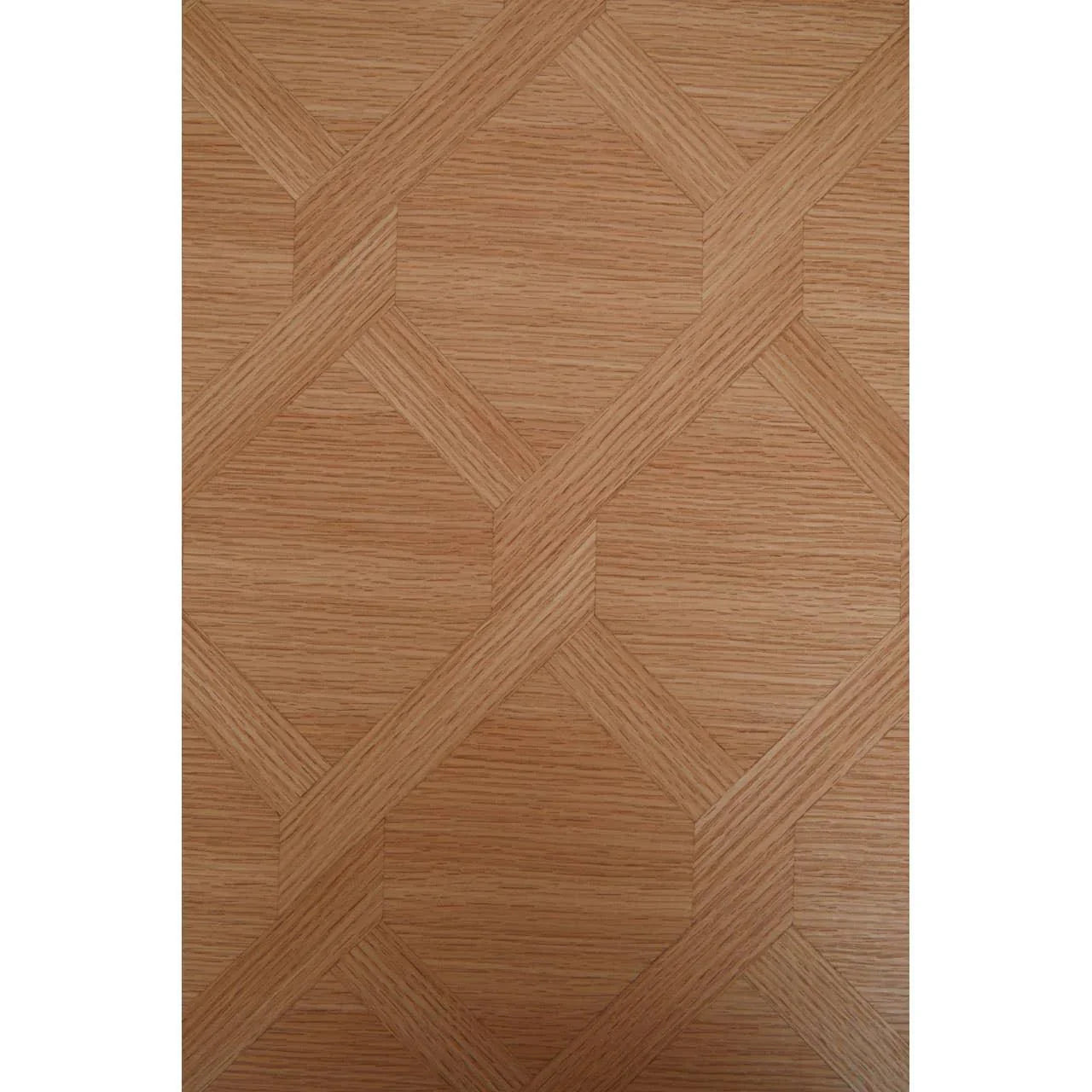 Geometric oak wood veneer panel with intersecting diamond pattern, close-up view