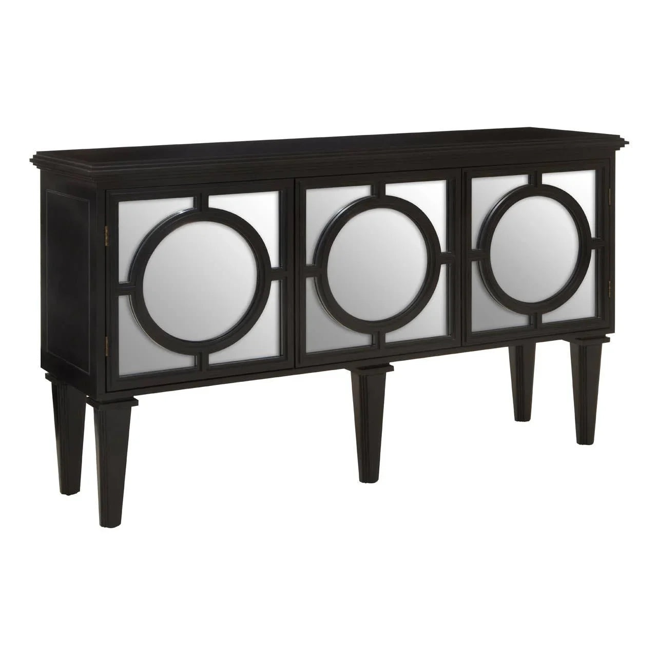 Reflective Elegance Telese Black Finish Sideboard with Circular Lattice Overlay