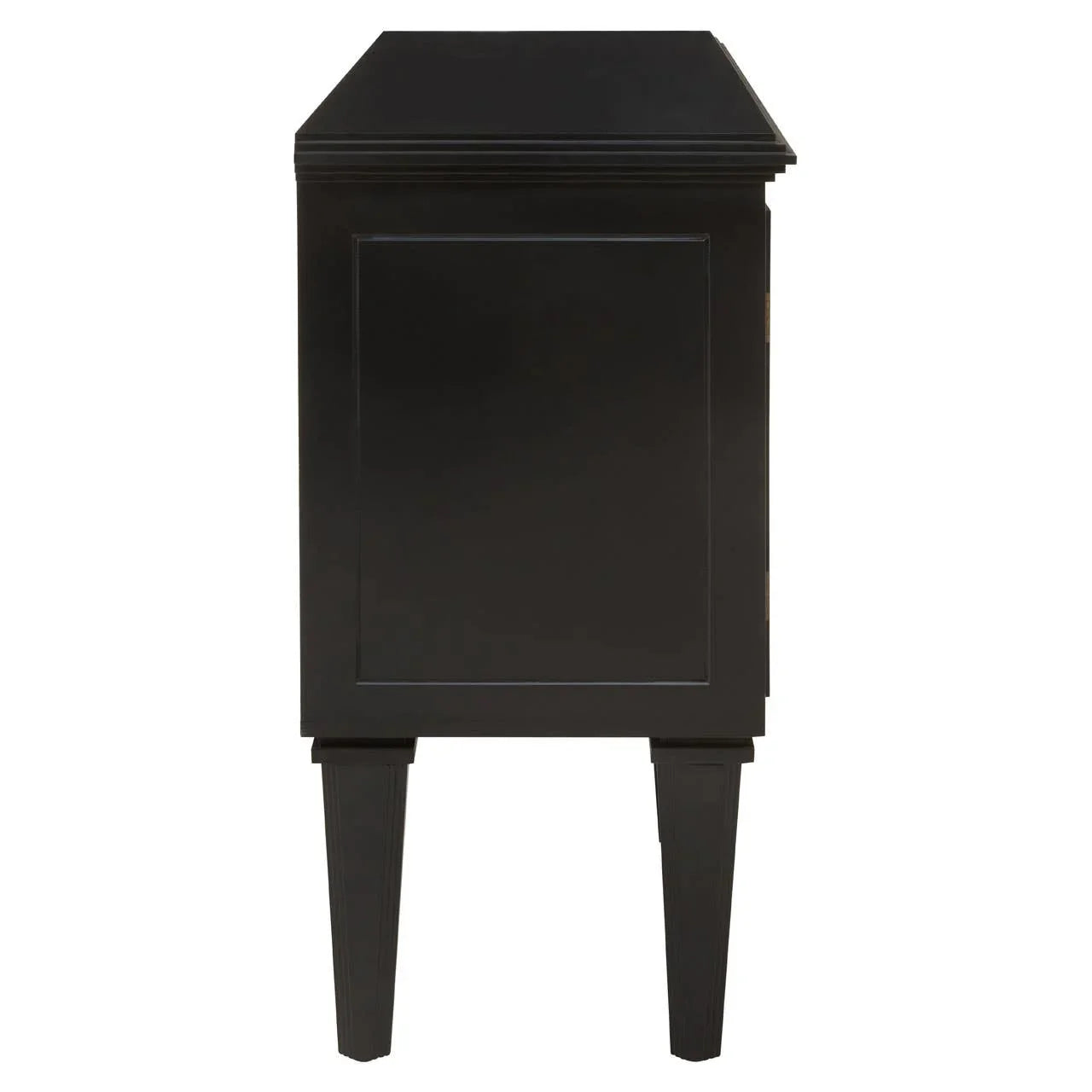 Reflective Elegance Telese Black Finish Sideboard with Circular Lattice Overlay