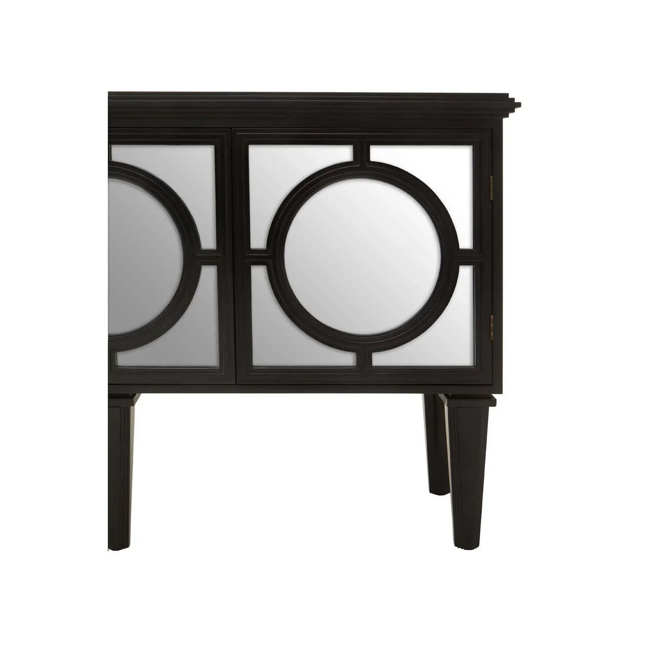 Reflective Elegance Telese Black Finish Sideboard with Circular Lattice Overlay