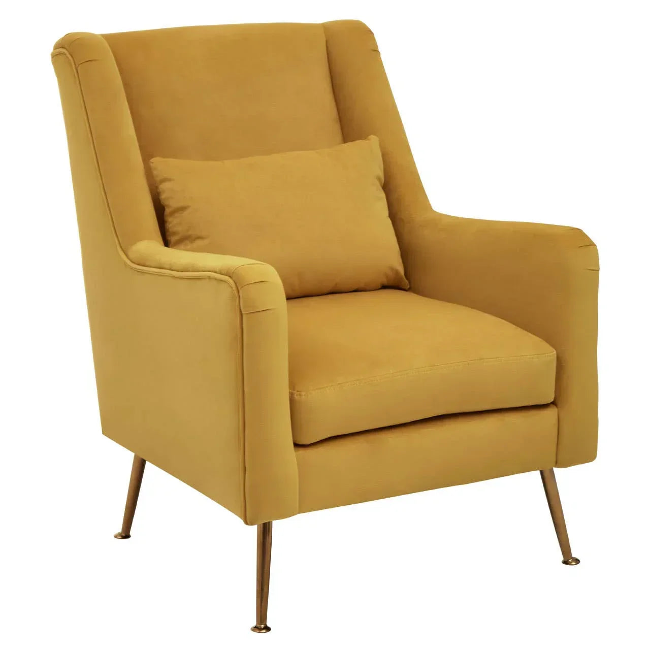 Mustard yellow accent chair with cushion and slim metal legs