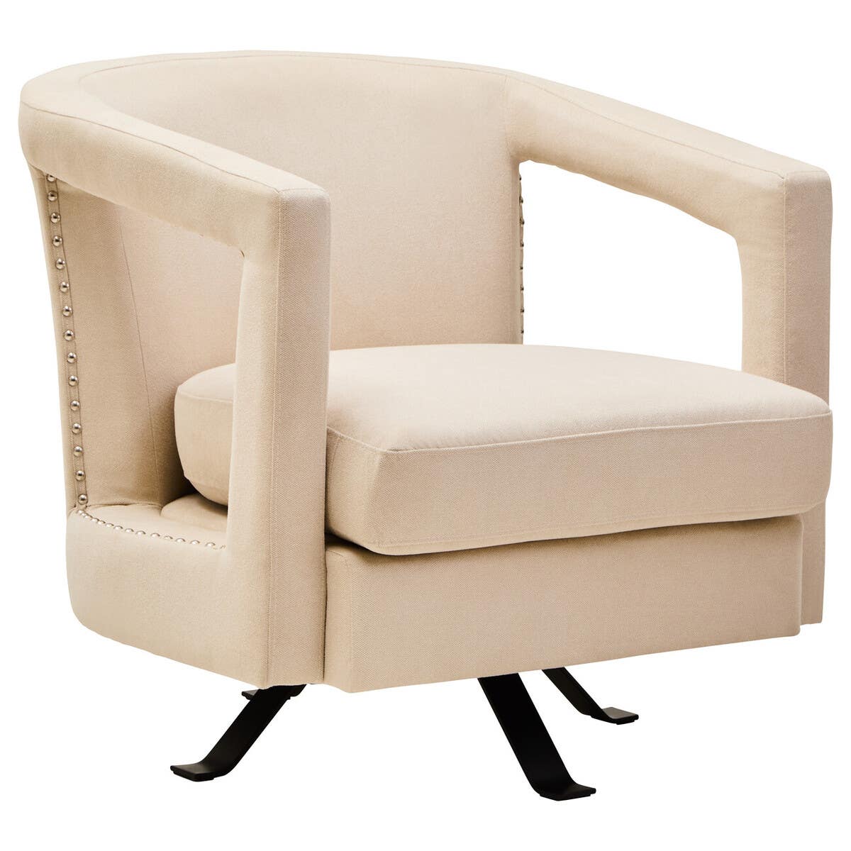 Luxe Beige Velvet Swivel Chair