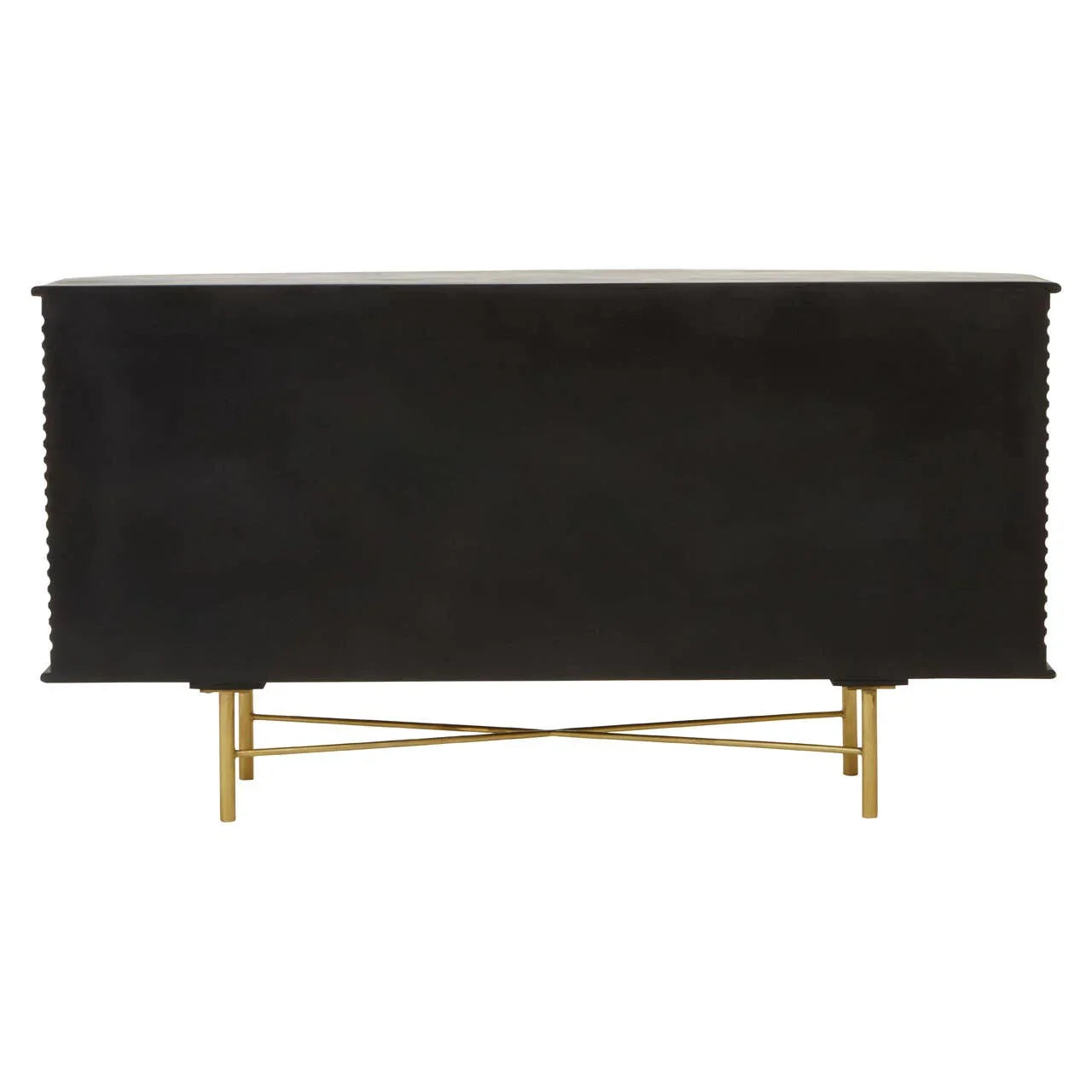 Rustic Mango Wood Sideboard with Fluted Detail and Brass Base