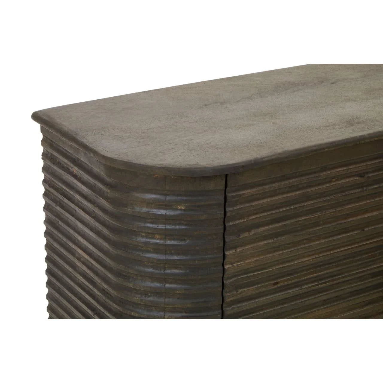 Rustic Mango Wood Sideboard with Fluted Detail and Brass Base