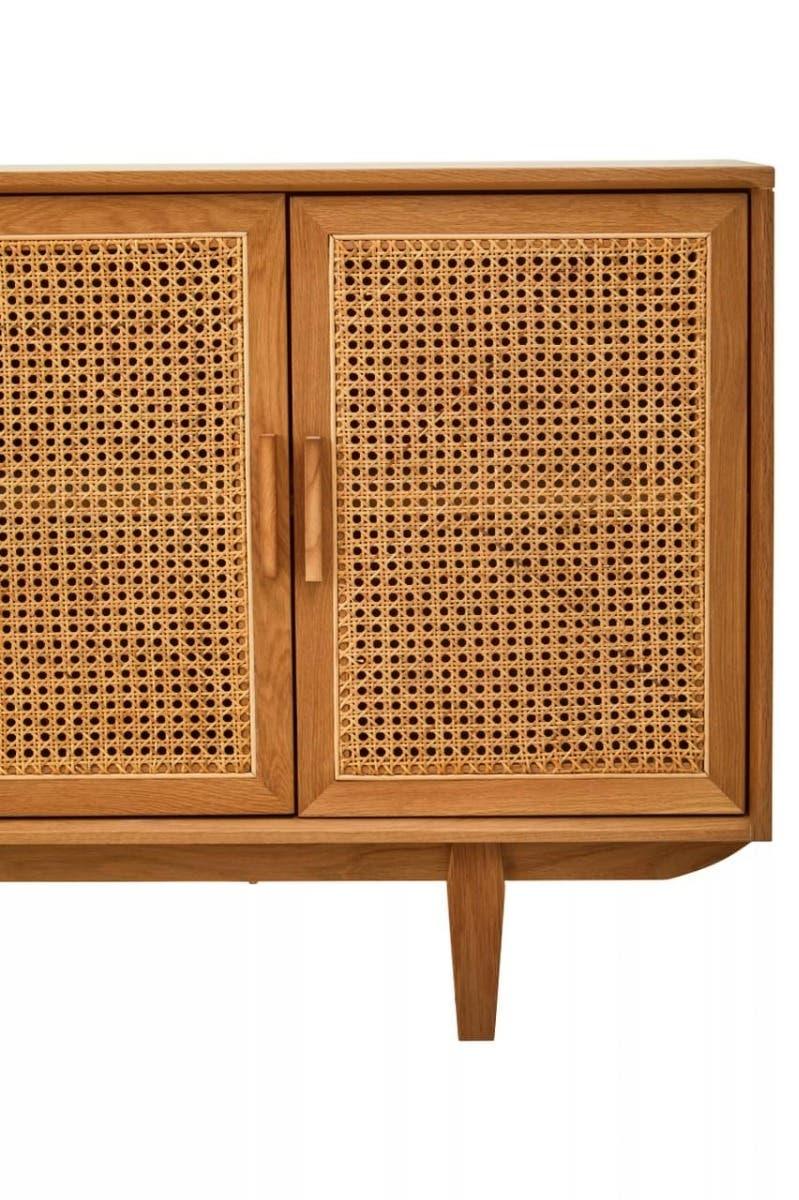 Lyon 4 Door Natural Rattan And Oak Sideboard - Elegant Storage Solution