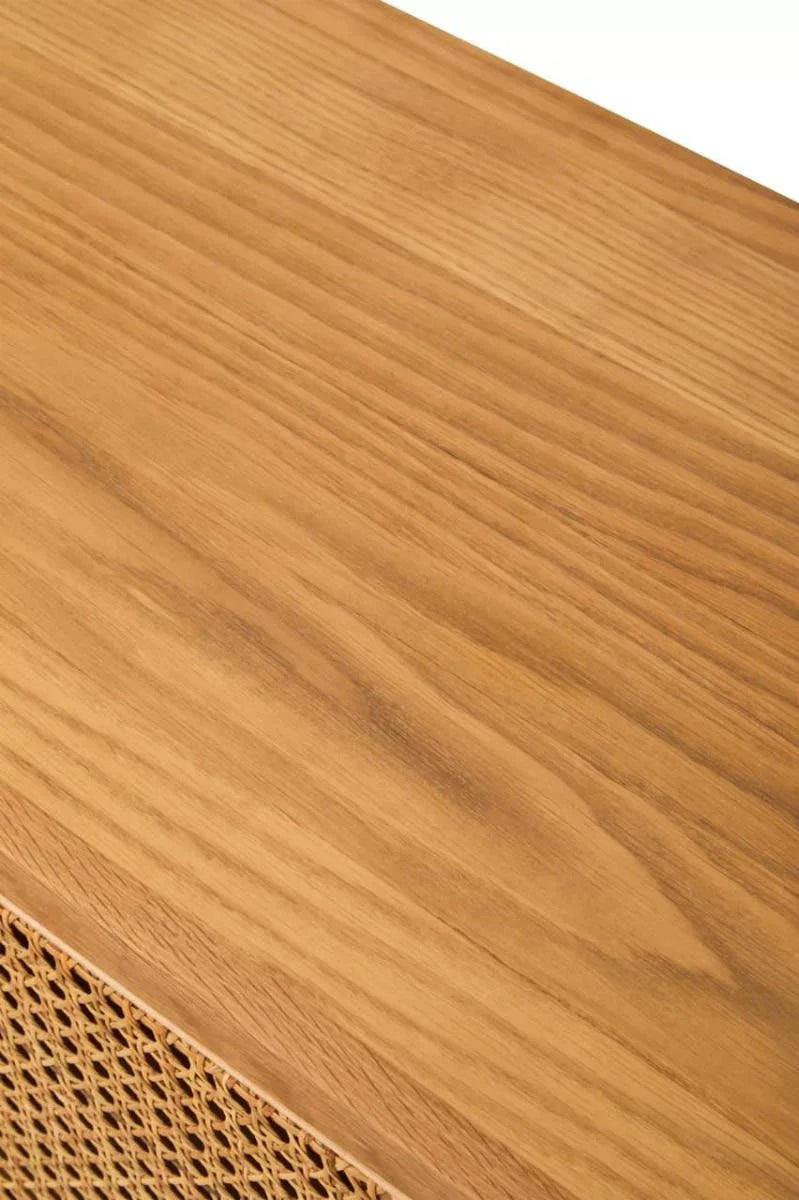 Lyon 4 Door Natural Rattan And Oak Sideboard - Elegant Storage Solution