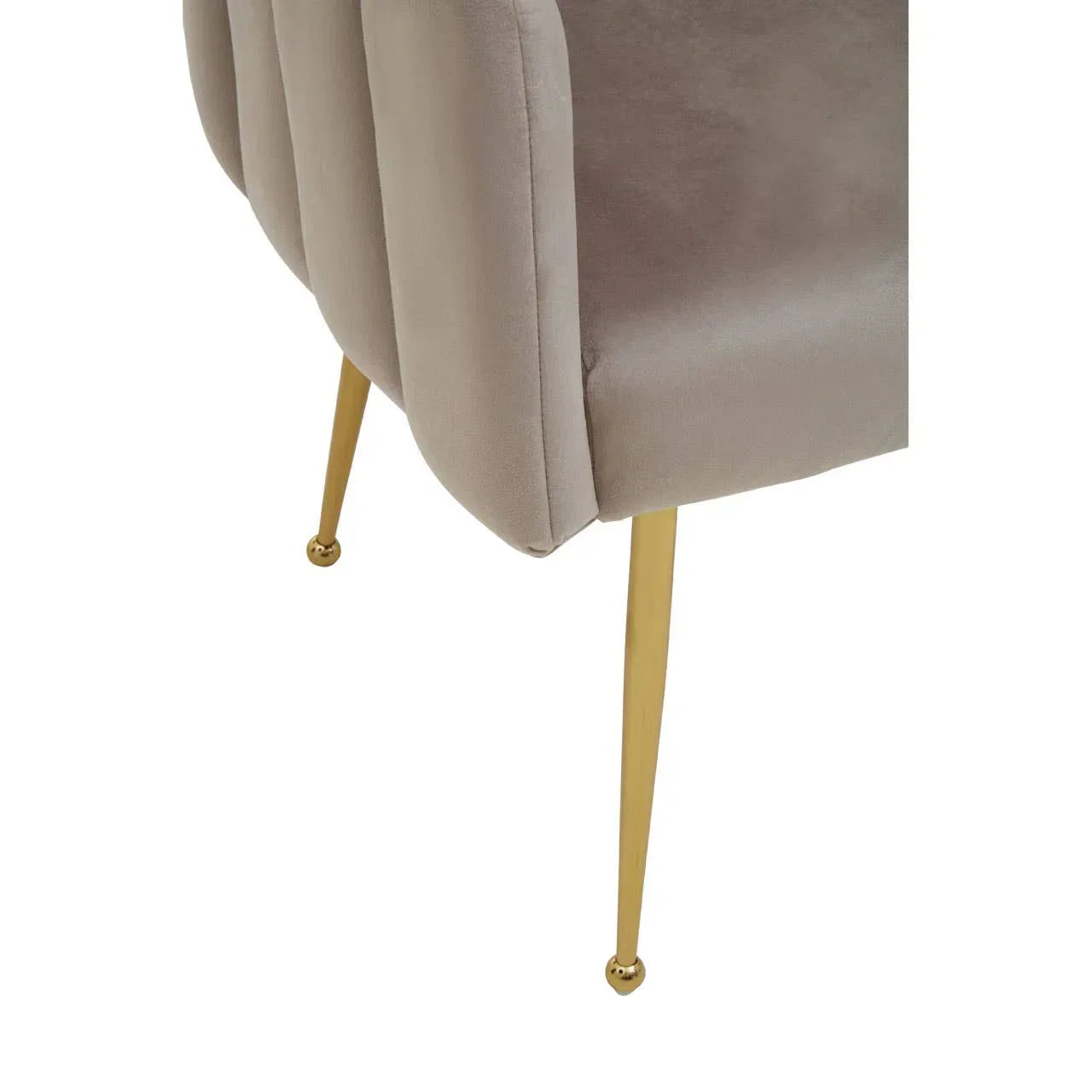 Velvet dining chair with gold metal legs and stitched detail on the side