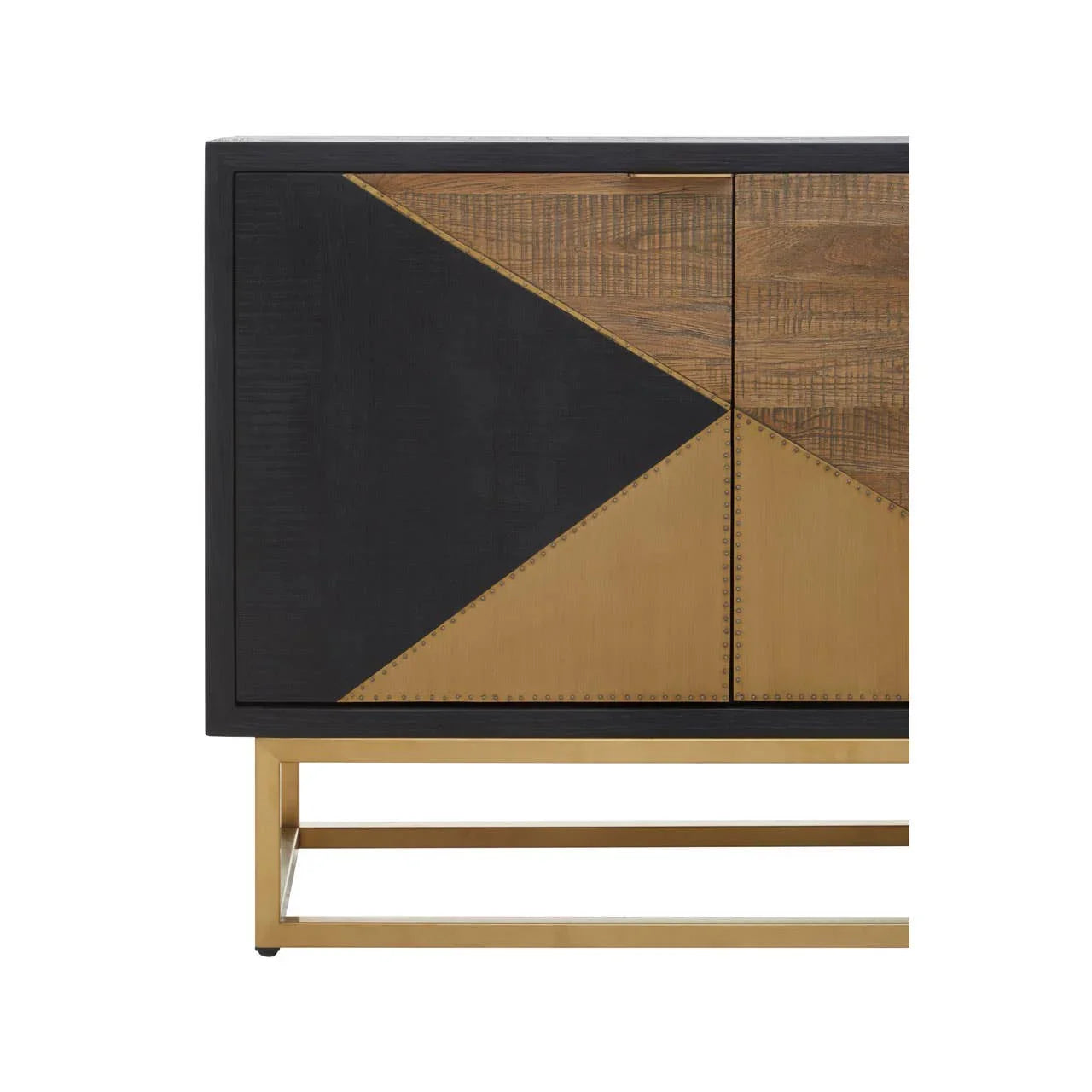Luxury Oak and Brass Three Door Sideboard with Gold Legs