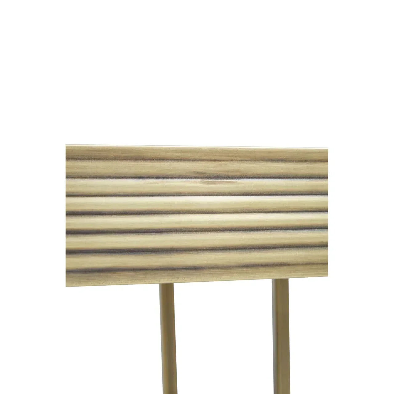 Light wood slatted headboard with vertical legs, close up of modern bedroom furniture