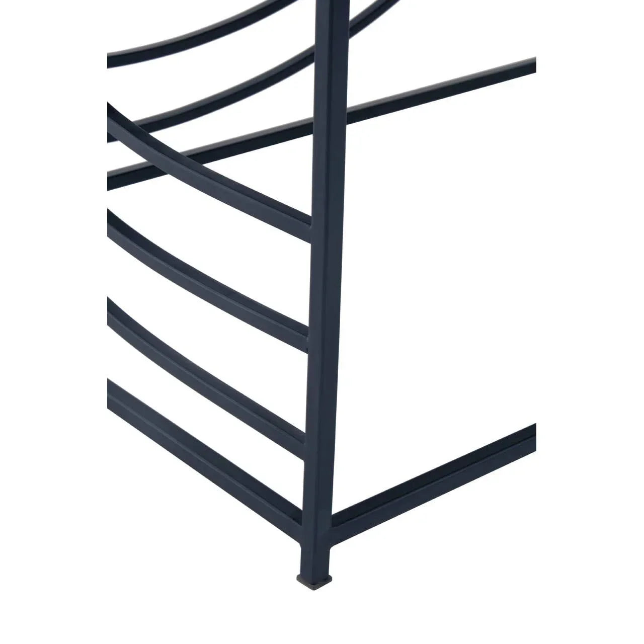 Black metal table leg with curved bars and square foot detail