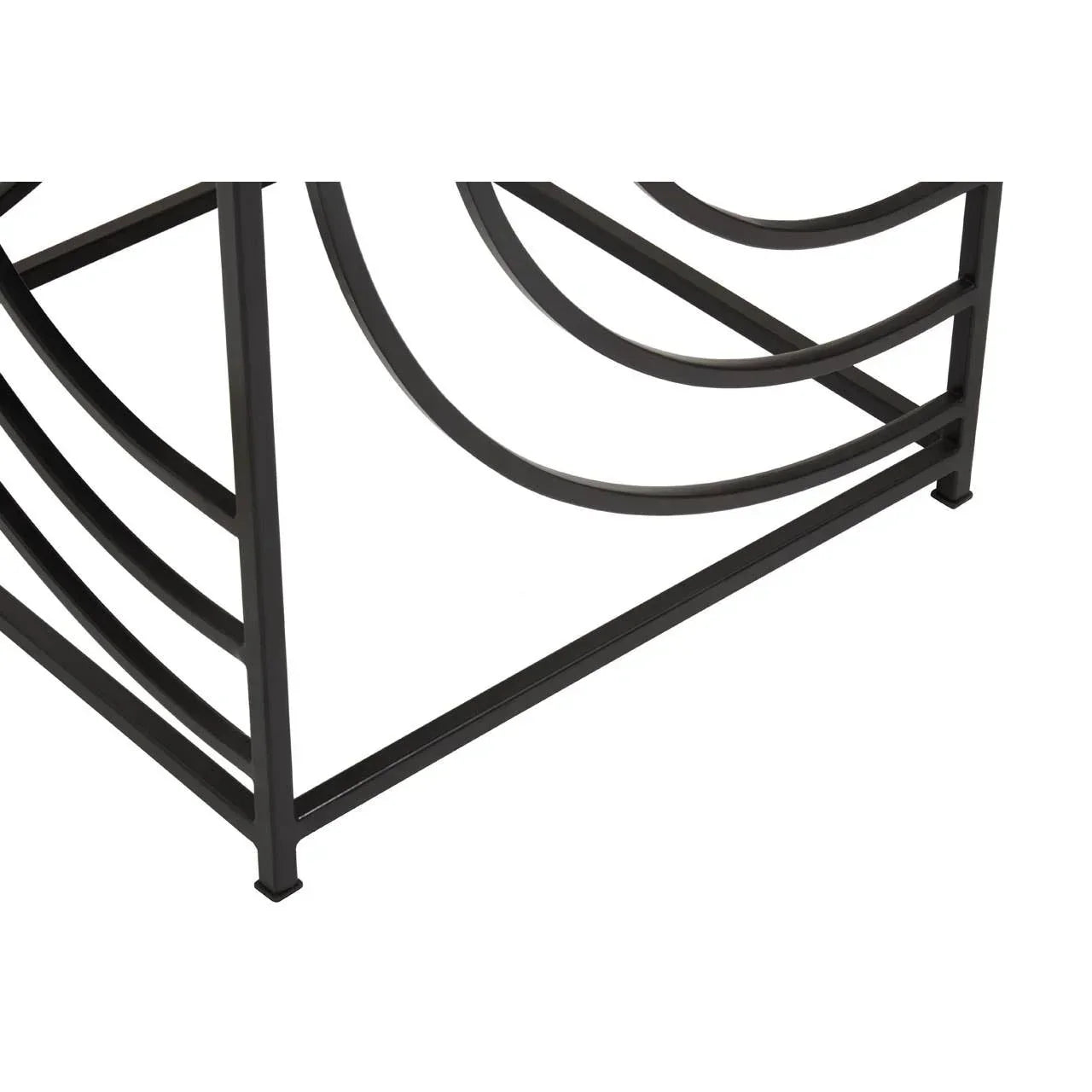 Black metal table base with curved geometric lines and square legs