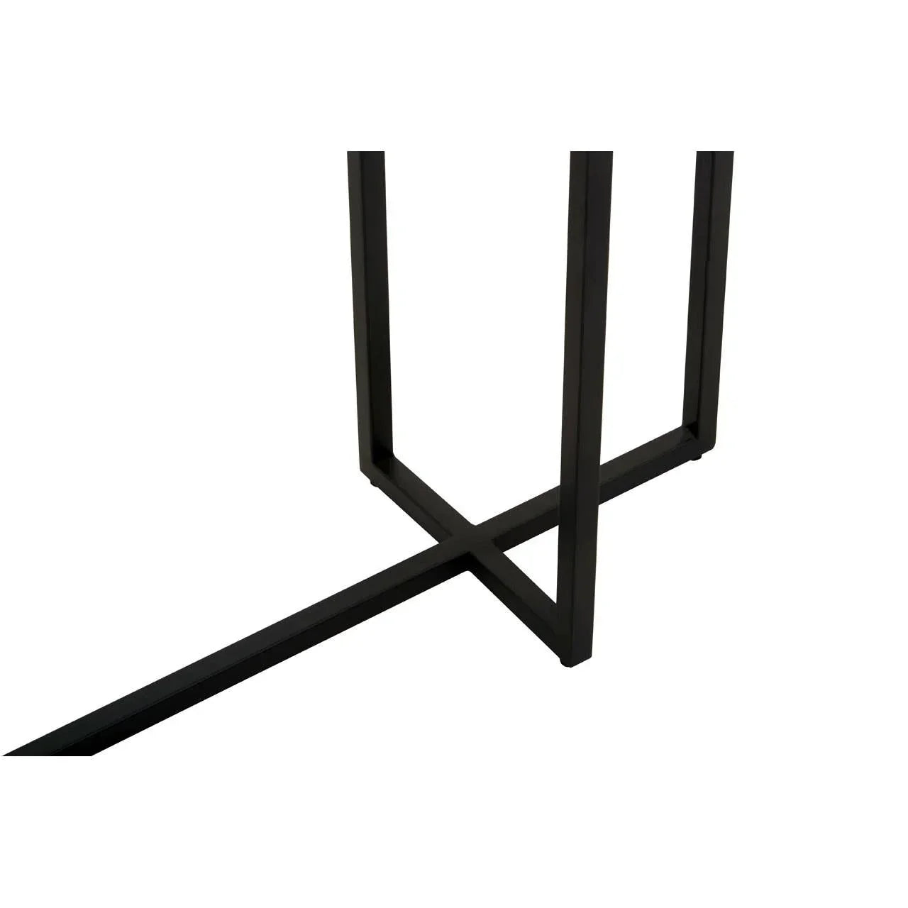 Black metal table frame legs with cross base detail on white background