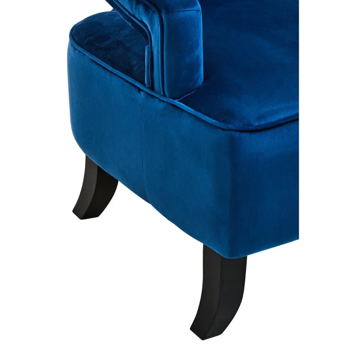 Blue velvet armchair corner with curved black wooden legs
