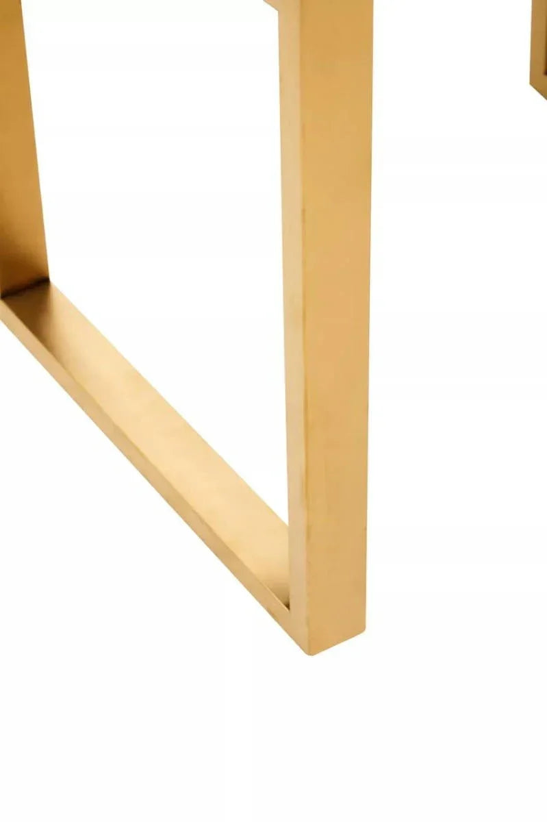 Gold metal table leg with a geometric modern frame close view