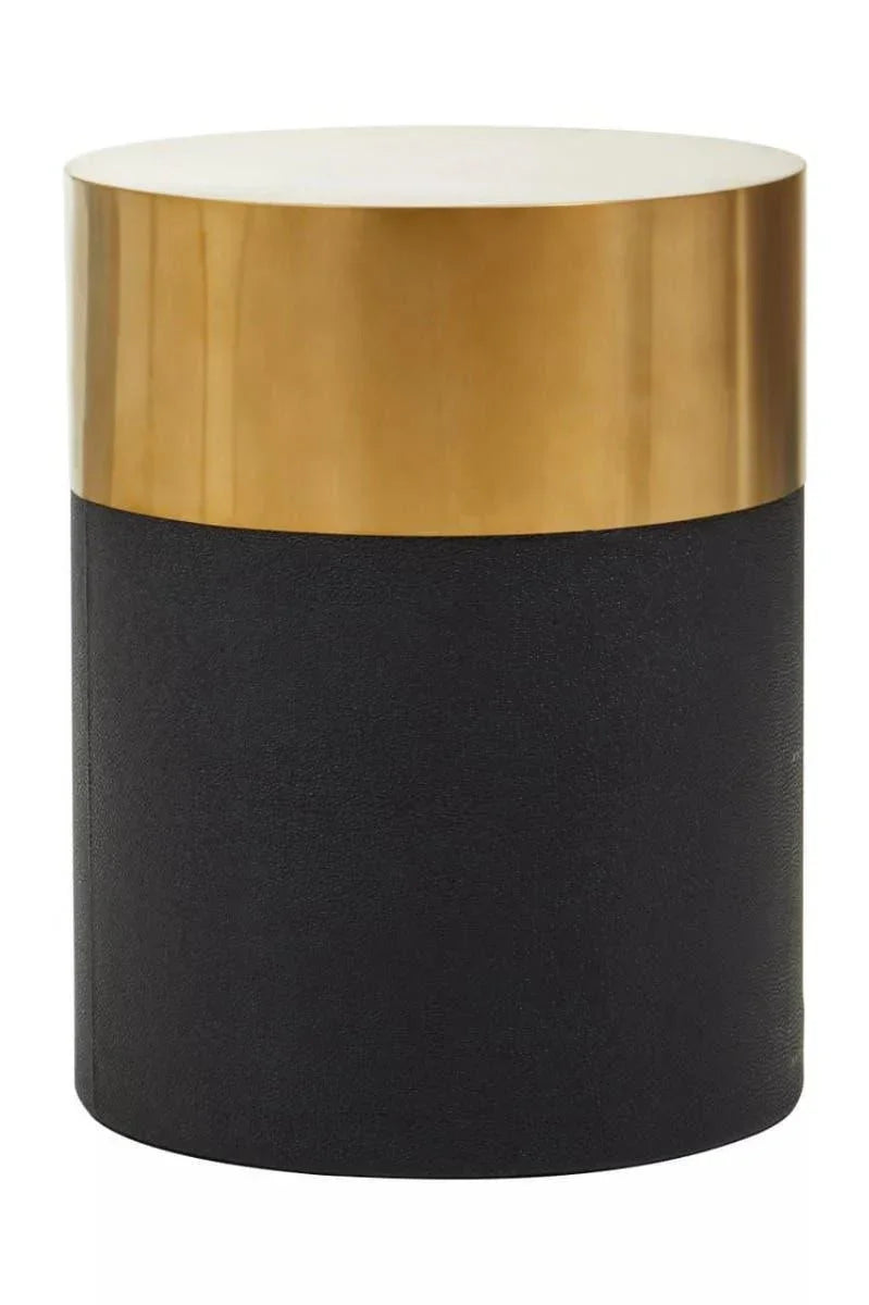 Round side table with black base and gold metallic top