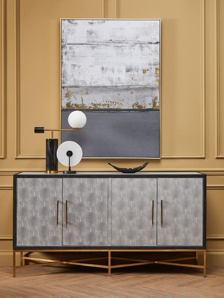 Luxury Grey Shagreen Sideboard with Gold Accents