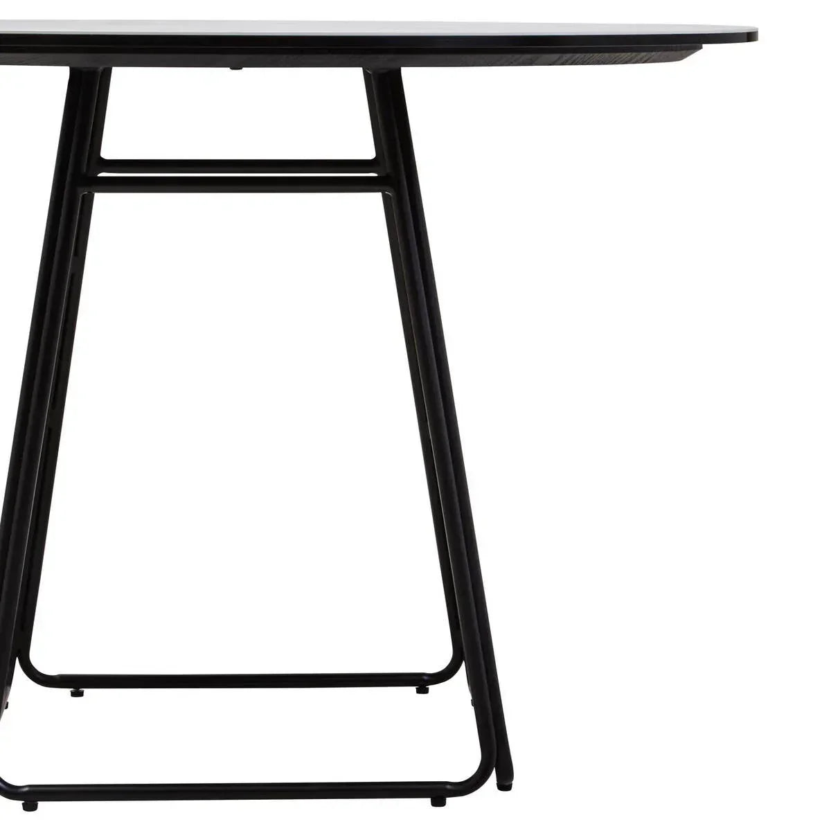 Black metal dining table base with angled legs and modern frame detail