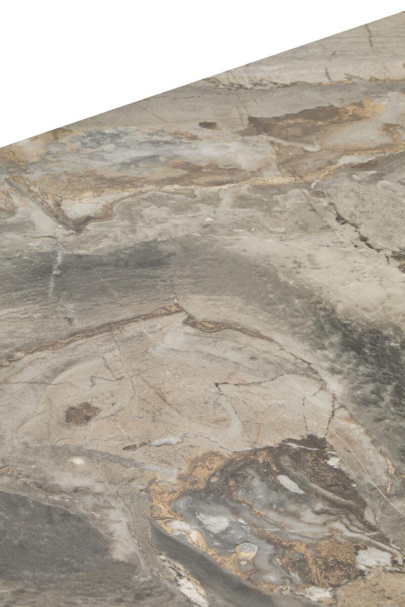 Close-up of marble effect tabletop with natural grey and gold veining