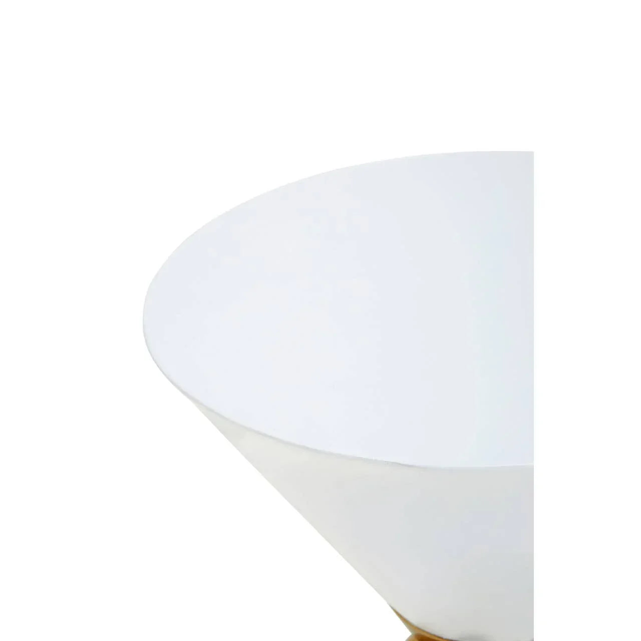Close-up of white metal lampshade with angled edge and smooth finish