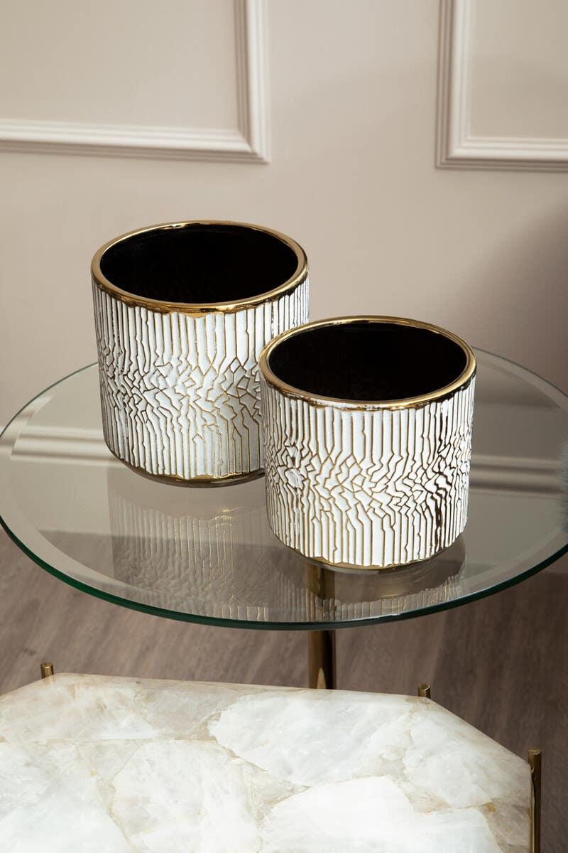 Gilded Marble Glass Side Table