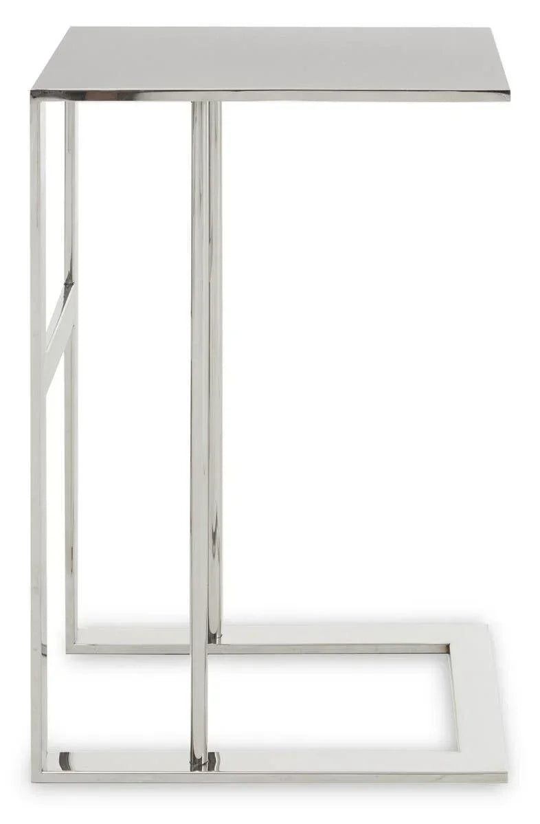 Chrome metal side table with rectangular top and geometric frame
